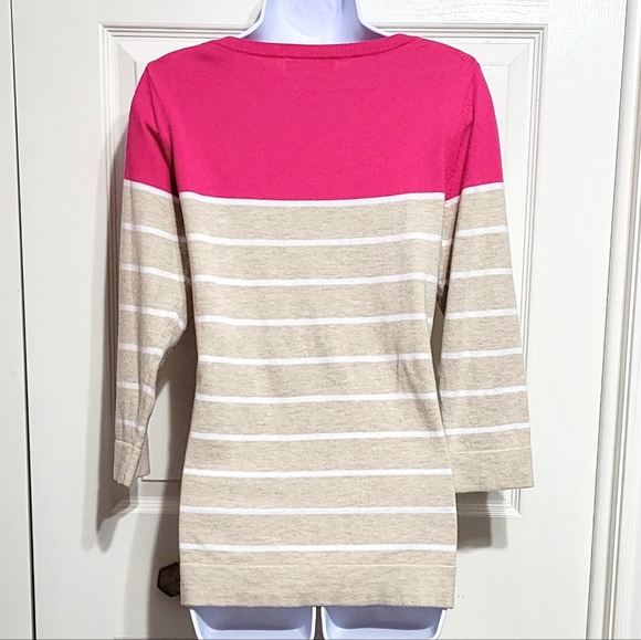 Banana Republic Sweater Pink Beige Tan Cream Striped Crew Neck - Picture 3 of 5
